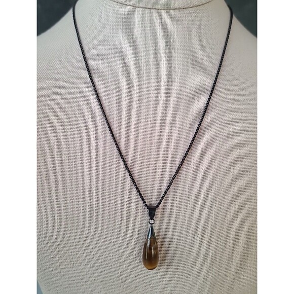 925 Sterling Silver Tiger's Eye Pendant Necklace Vintage Oxidized - Picture 3 of 10